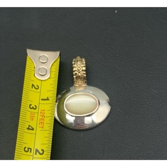 Vintage Monet Silver & Gold Tone W Cabochon Slider / Pendant - Picture 4 of 5